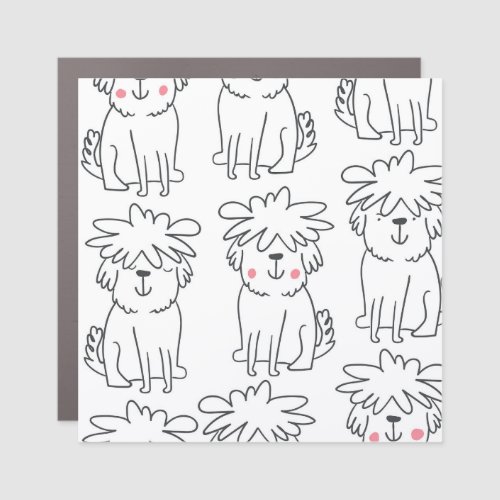 Hand_drawn fluffy dogs vintage pattern car magnet