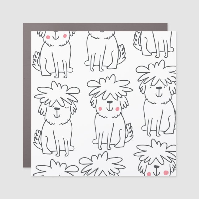Hand-drawn fluffy dogs: vintage pattern. car magnet (Front)