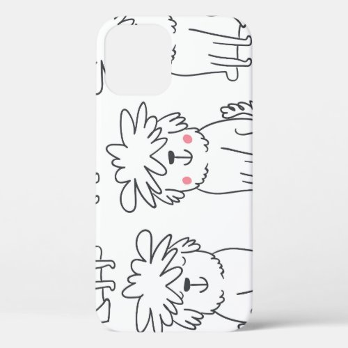 Hand_drawn fluffy dogs vintage pattern iPhone 12 case