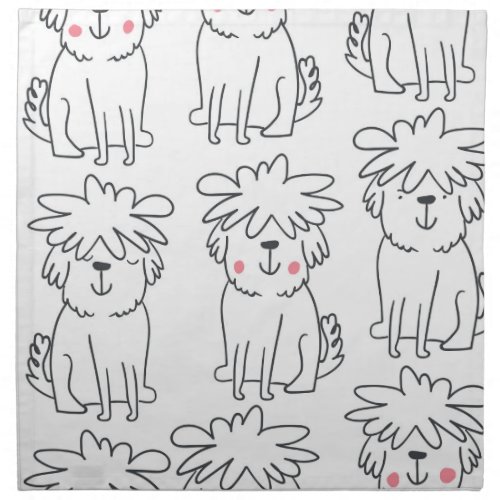 Hand_drawn fluffy dogs vintage pattern cloth napkin