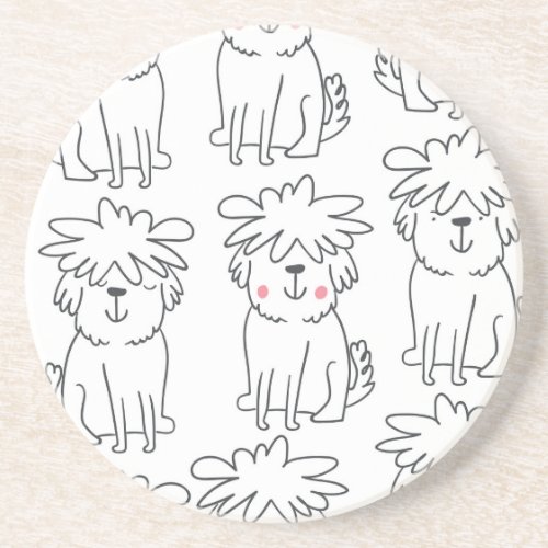 Hand_drawn fluffy dogs vintage pattern coaster