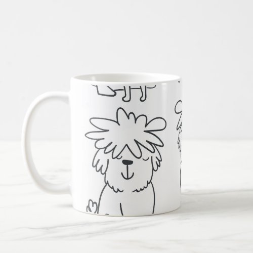Hand_drawn fluffy dogs vintage pattern coffee mug
