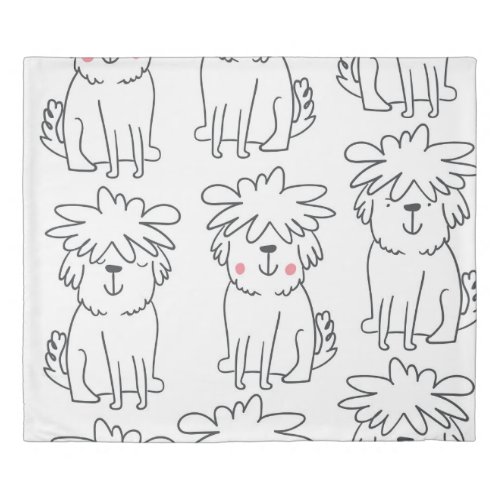 Hand_drawn fluffy dogs vintage pattern duvet cover