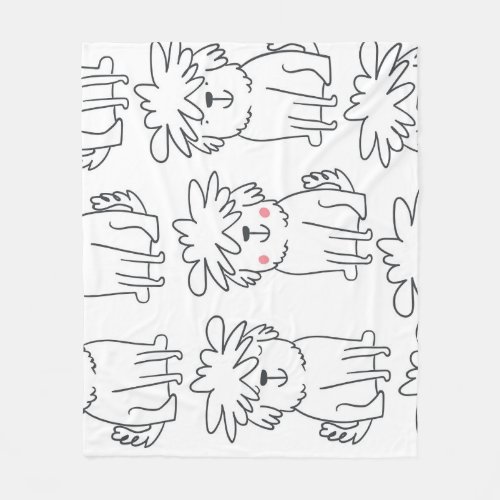 Hand_drawn fluffy dogs vintage pattern fleece blanket