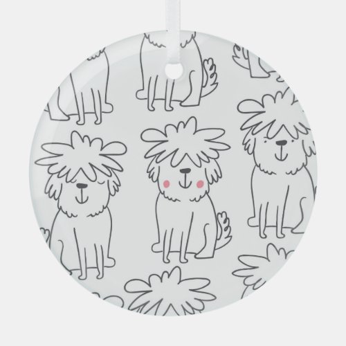 Hand_drawn fluffy dogs vintage pattern glass ornament