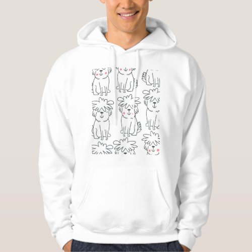 Hand_drawn fluffy dogs vintage pattern hoodie