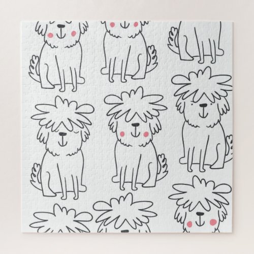 Hand_drawn fluffy dogs vintage pattern jigsaw puzzle