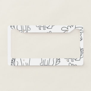 Hand-drawn fluffy dogs: vintage pattern. license plate frame
