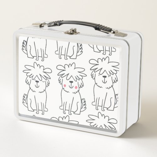 Hand_drawn fluffy dogs vintage pattern metal lunch box