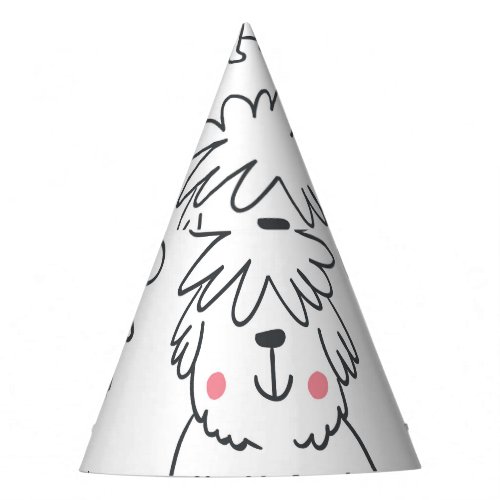 Hand_drawn fluffy dogs vintage pattern party hat