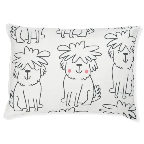 Hand_drawn fluffy dogs vintage pattern pet bed