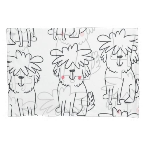 Hand_drawn fluffy dogs vintage pattern pillow case