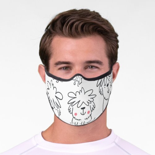 Hand_drawn fluffy dogs vintage pattern premium face mask