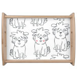 Hand-drawn fluffy dogs: vintage pattern. serving tray