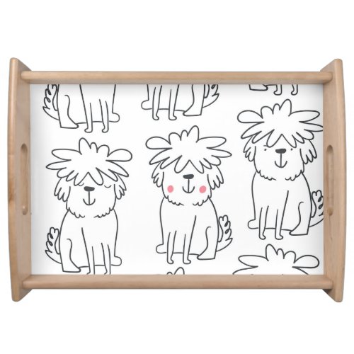 Hand_drawn fluffy dogs vintage pattern serving tray