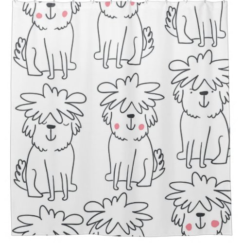 Hand_drawn fluffy dogs vintage pattern shower curtain