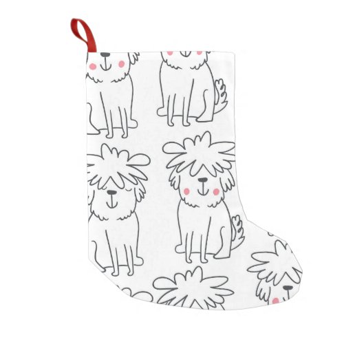 Hand_drawn fluffy dogs vintage pattern small christmas stocking