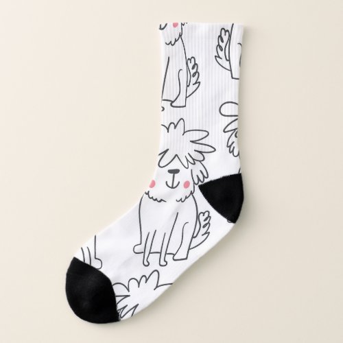 Hand_drawn fluffy dogs vintage pattern socks