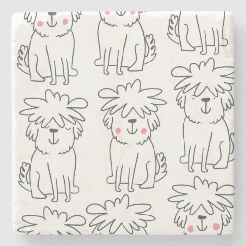 Hand_drawn fluffy dogs vintage pattern stone coaster