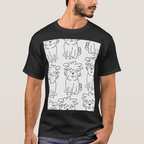 Hand_drawn fluffy dogs vintage pattern T_Shirt