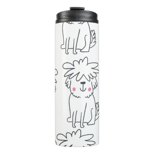 Hand_drawn fluffy dogs vintage pattern thermal tumbler