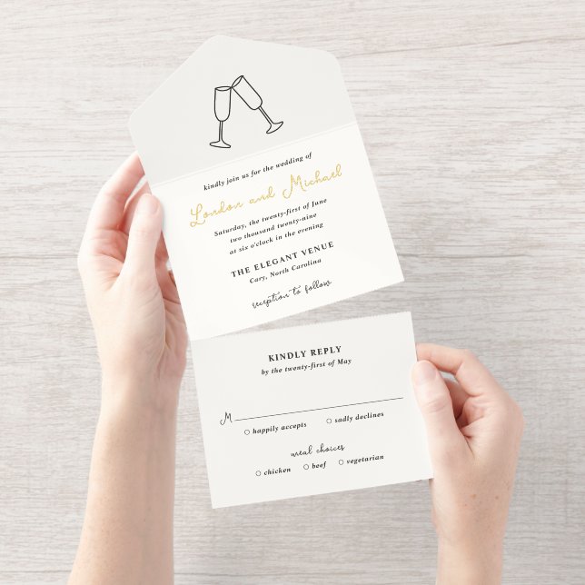 Hand Drawn Flutes Doodle Modern Wedding All In One Invitation (Tearaway)