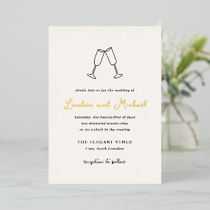 Hand Drawn Flutes Doodle Modern Wedding Foil Invitation