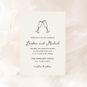 Hand Drawn Flutes Doodle Modern Wedding Invitation