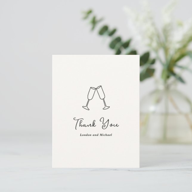 Hand Drawn Flutes Doodle Modern Wedding Thank You Card (Standing Front)