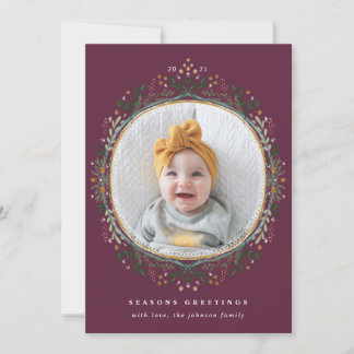 Hand-Drawn Folk Wildflower Wreath Holiday Photo