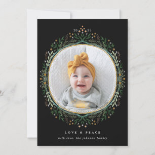 Hand-Drawn Folk Wildflower Wreath Holiday Photo Card