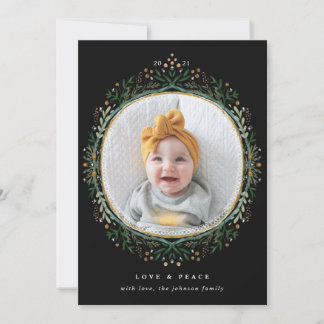 Hand-Drawn Folk Wildflower Wreath Holiday Photo Card