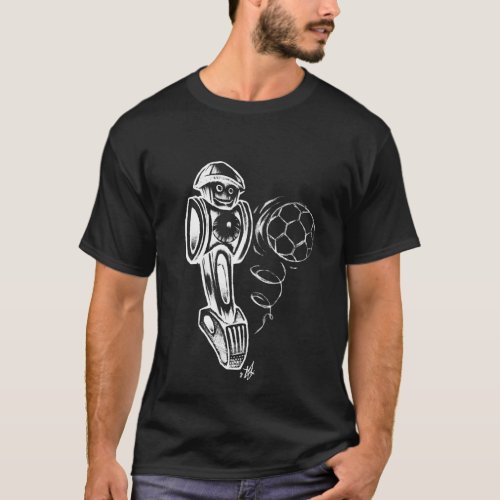 Hand Drawn Foosball Guy Kicks Ball T_Shirt