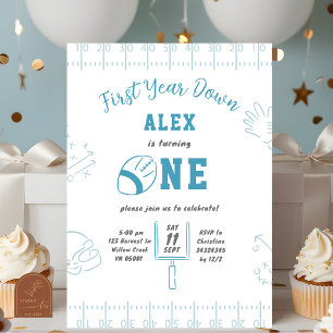 Hand Drawn Football Boy 1st year down Birthday Invitation