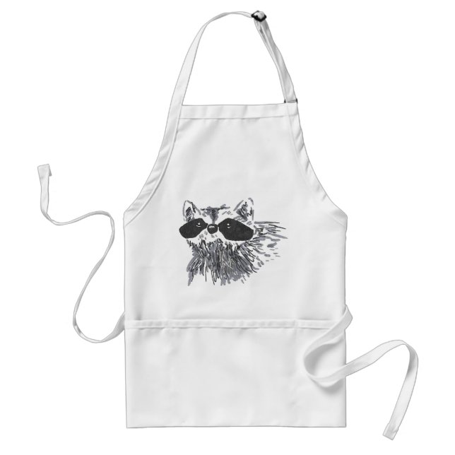 Hand-drawn Forest Animal Wildlife Raccoon Adult Apron (Front)
