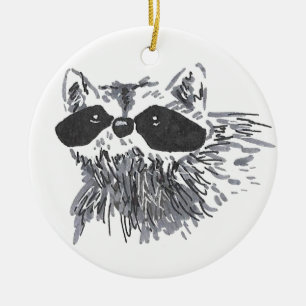 Hand-drawn Forest Animal Wildlife Raccoon Ceramic Ornament