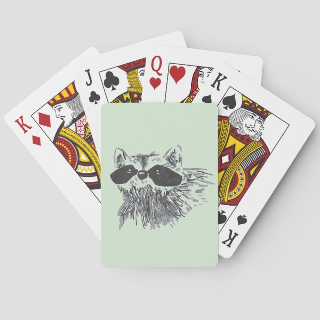Hand-drawn Forest Animal Wildlife Raccoon Poker Cards (Back)