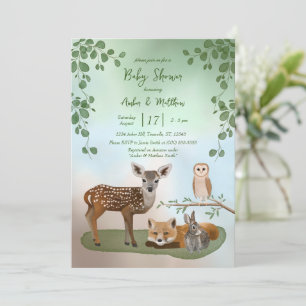 Hand Drawn Forest Animals Baby Shower Invitation