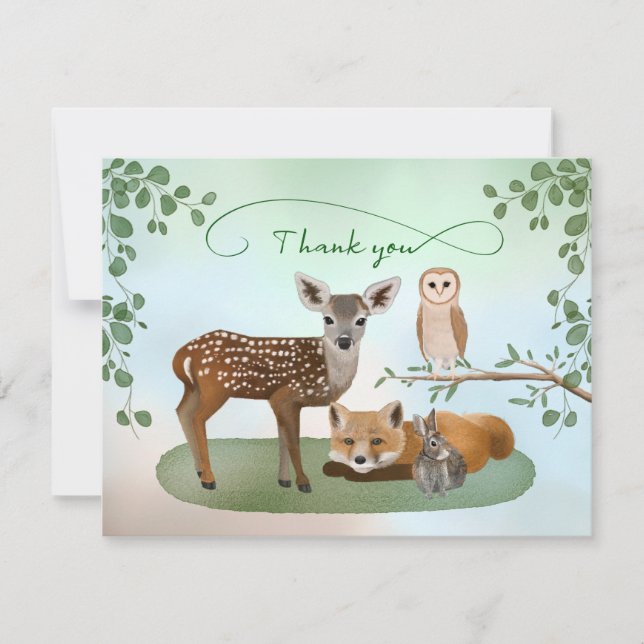 Hand Drawn Forest Animals Thank You Card (Front)