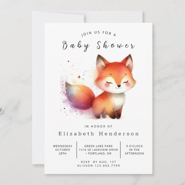  Hand Drawn Forest Fox Baby Shower  Invitation (Front)
