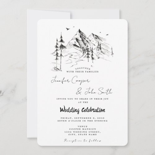 Hand_drawn Forest  Mountain Destination Wedding Invitation