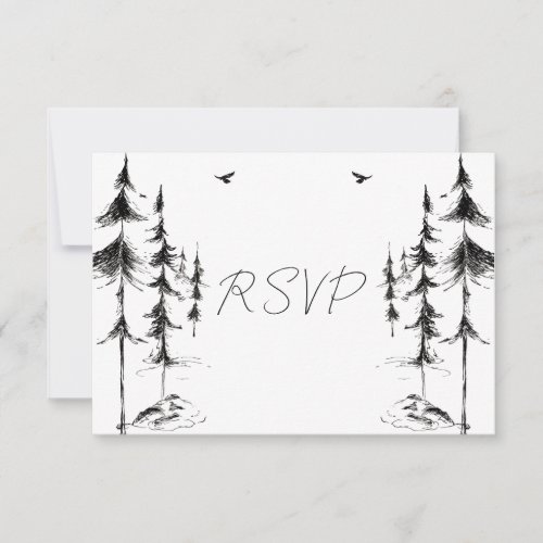 Hand_drawn Forest  Mountain Destination Wedding  RSVP Card