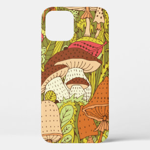 Hand drawn forest pattern with different types of iPhone 12 case