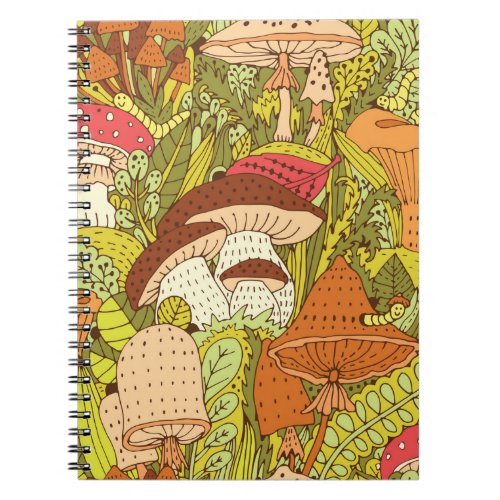 Hand drawn forest pattern with different types of  notebook