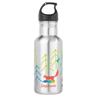 Hand Drawn Fox Bright Color Neon Pattern Stainless Steel Water Bottle