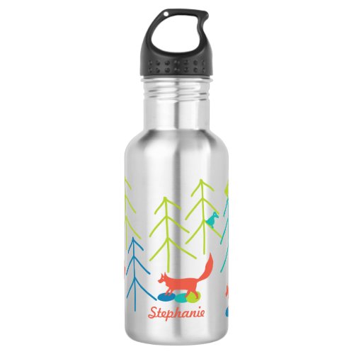 Hand Drawn Fox Bright Color Neon Pattern Stainless Steel Water Bottle