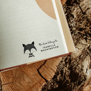 Hand-drawn Fox This Book Belongs To Custom Name Rubber Stamp