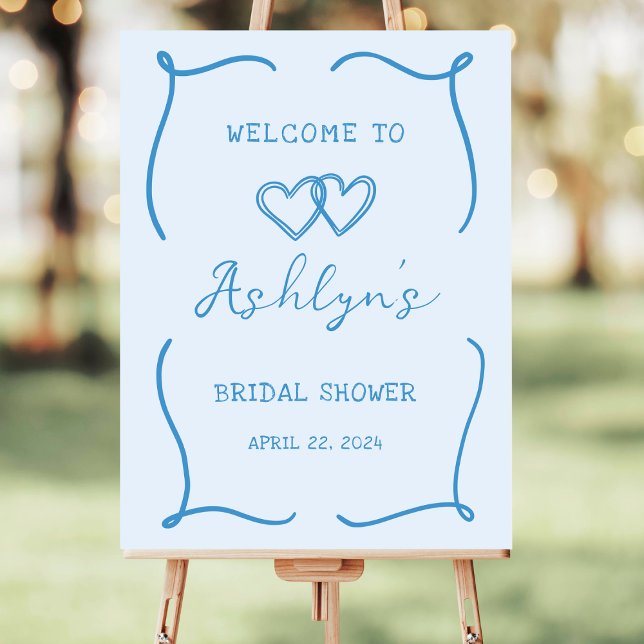 Hand Drawn Frame Blue Bridal Shower Acrylic Sign (Creator Uploaded)
