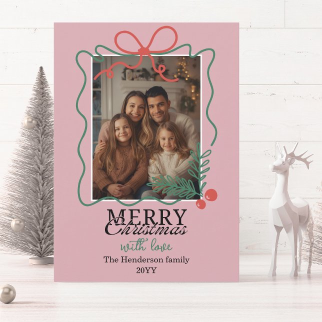 Hand-drawn frame modern pink Merry Christmas  Holiday Card (Creator Uploaded)