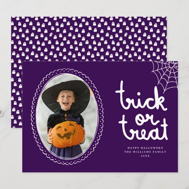 Hand Drawn Frame Trick Or Treat Halloween Photo Card (Front/Back)